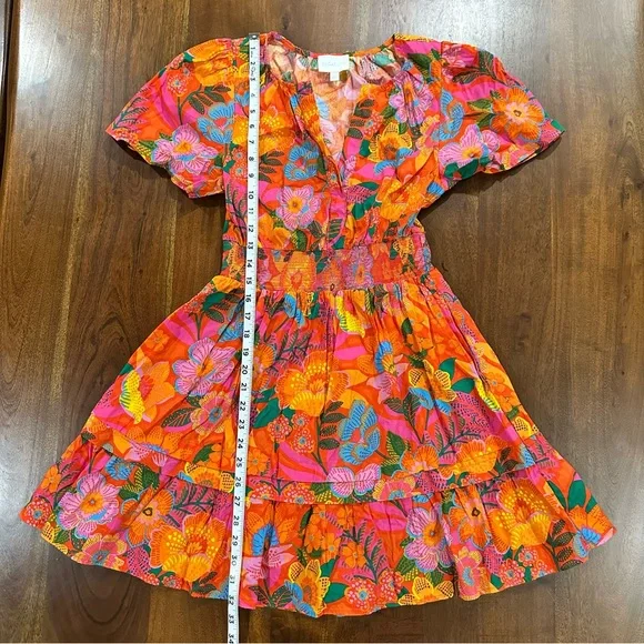 Sugarlips Idalia Floral Miller Split Neck Dress Size Small Cotton Tiered - Picture 6 of 7